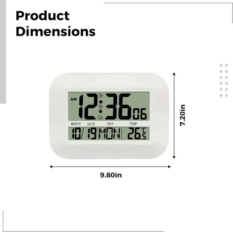 Digital Wall Clock with LCD Display Time Temperature Date Alarm White - Image 3